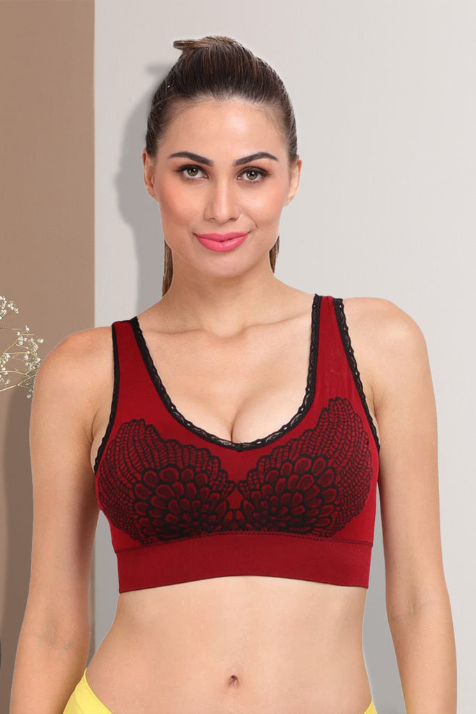 Amour Secrt Women's seamless Lightly Padded floral design nylon spandex fabric with disigner lace and broad shoulder for better support high impact Sports Bra S998