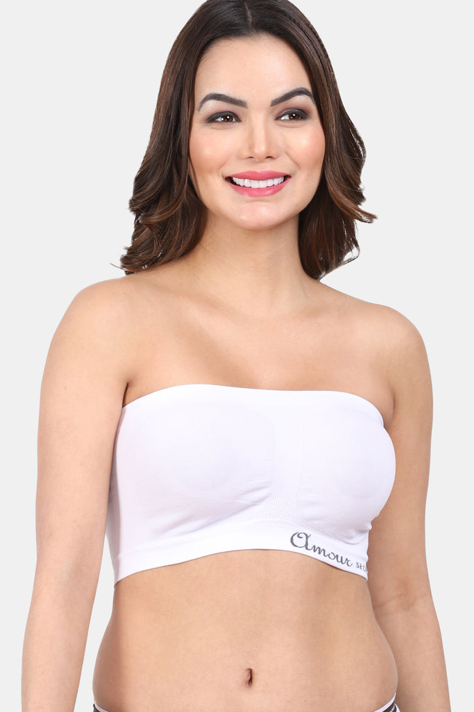 Seamless Padded Strapless Bandeau Bra with Moisture Wicking Nylon Spandex