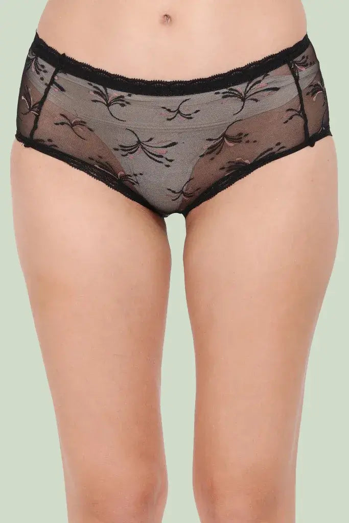 Amour secrt women's extra soft designer nylon spandex mesh fabric with designer lace mid rise hipster panty P2075