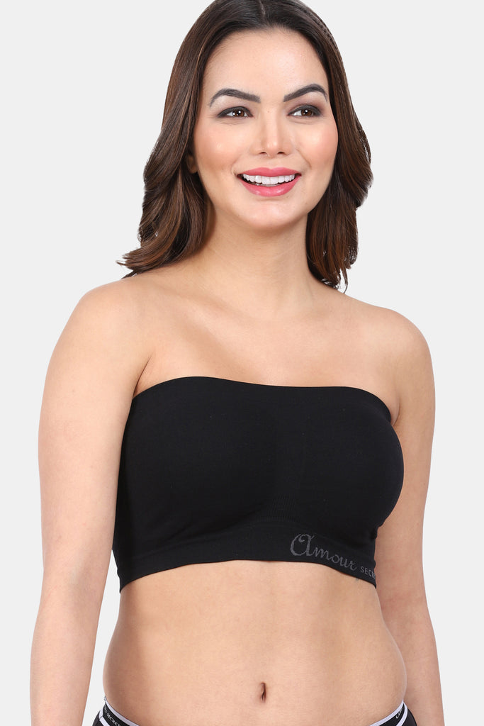Seamless Padded Strapless Bandeau Bra with Moisture Wicking Nylon Spandex