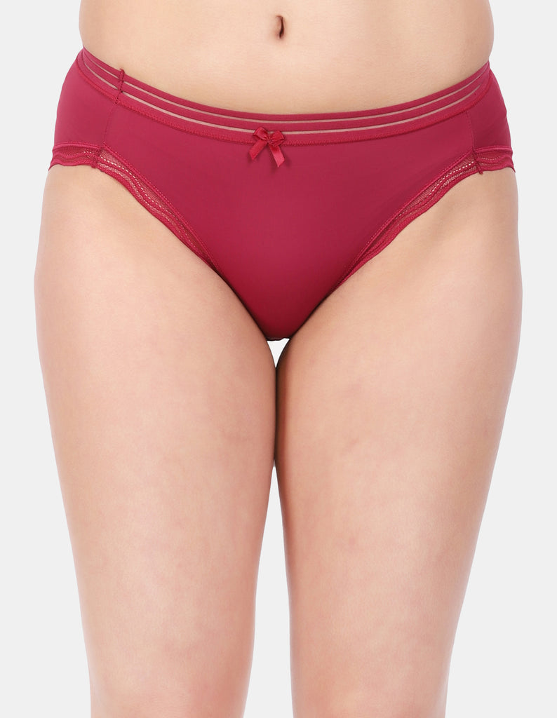 Amour Secrt Women's Extra Soft Nylon Spandex Fabric With Designer Lace And Waist Band Mid Rise Hipster Panty