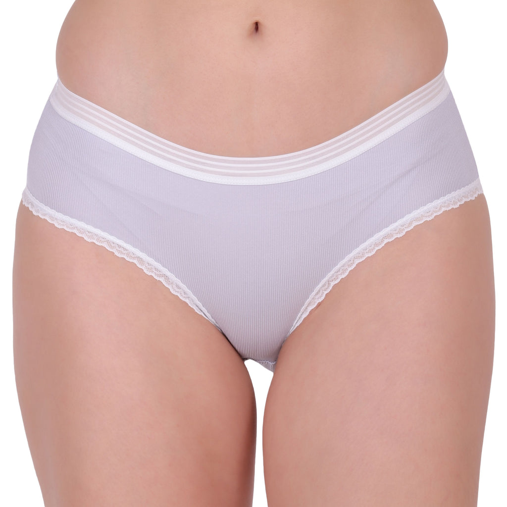 Amour Secrt women's extra smooth nylon spandex lined fabric with designer lace and waist bend mid rise hipster panty  P86018
