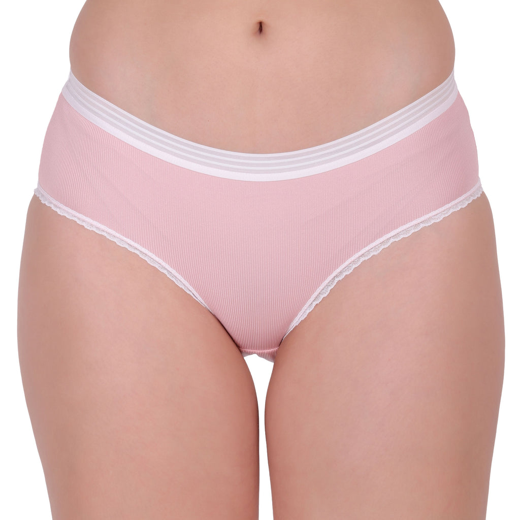 Amour Secrt women's extra smooth nylon spandex lined fabric with designer lace and waist bend mid rise hipster panty  P86018