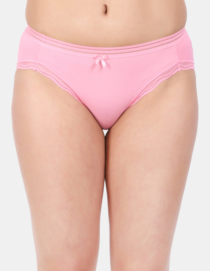 Amour Secrt Women's Extra Soft Nylon Spandex Fabric With Designer Lace And Waist Band Mid Rise Hipster Panty