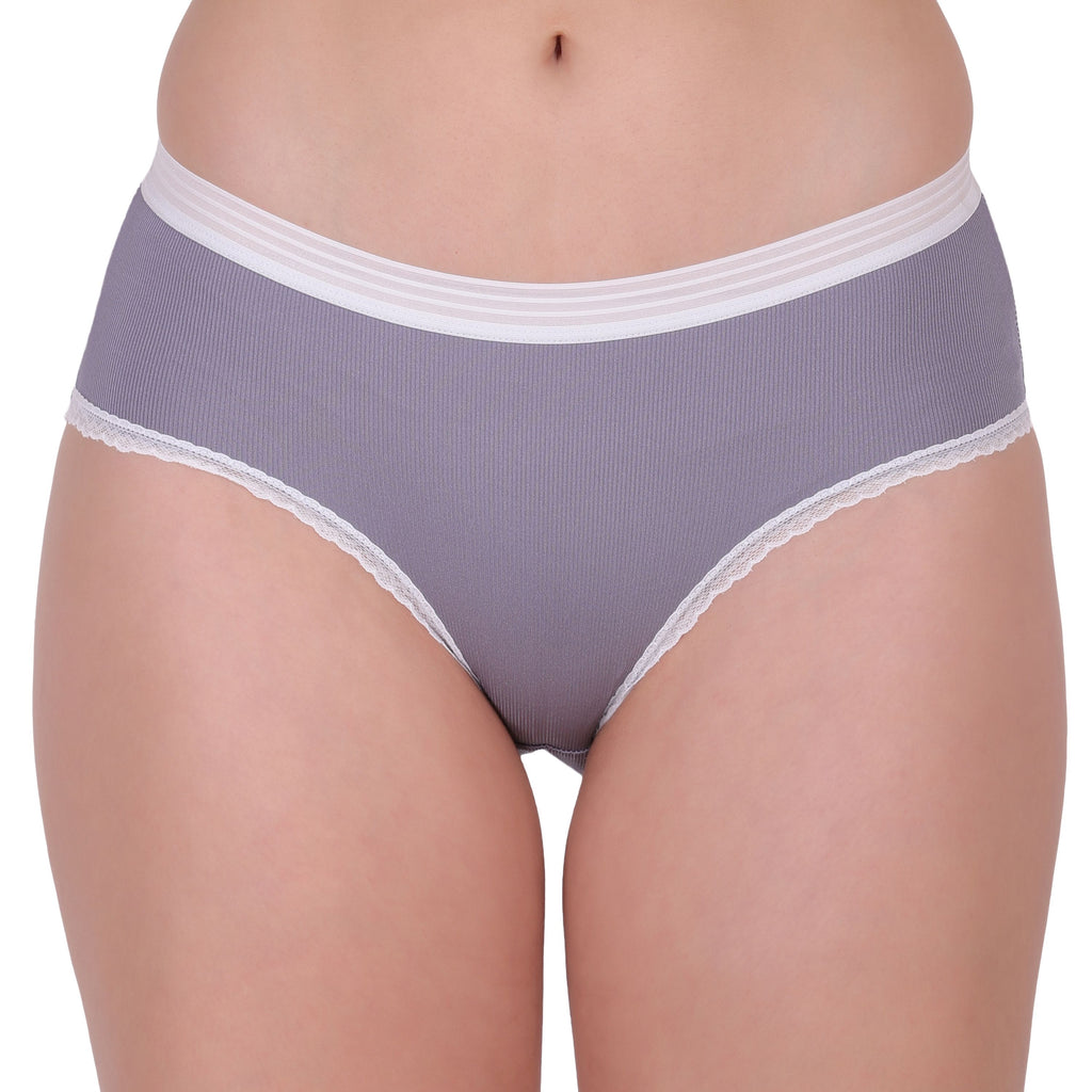 Amour Secrt women's extra smooth nylon spandex lined fabric with designer lace and waist bend mid rise hipster panty  P86018