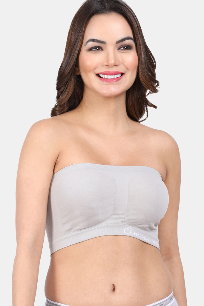 Seamless Padded Strapless Bandeau Bra with Moisture Wicking Nylon Spandex