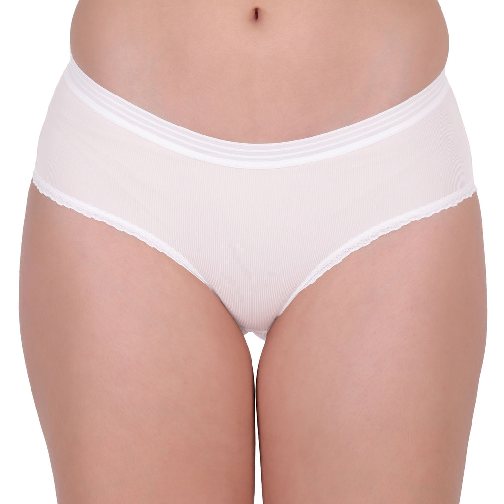 Amour Secrt women's extra smooth nylon spandex lined fabric with designer lace and waist bend mid rise hipster panty  P86018