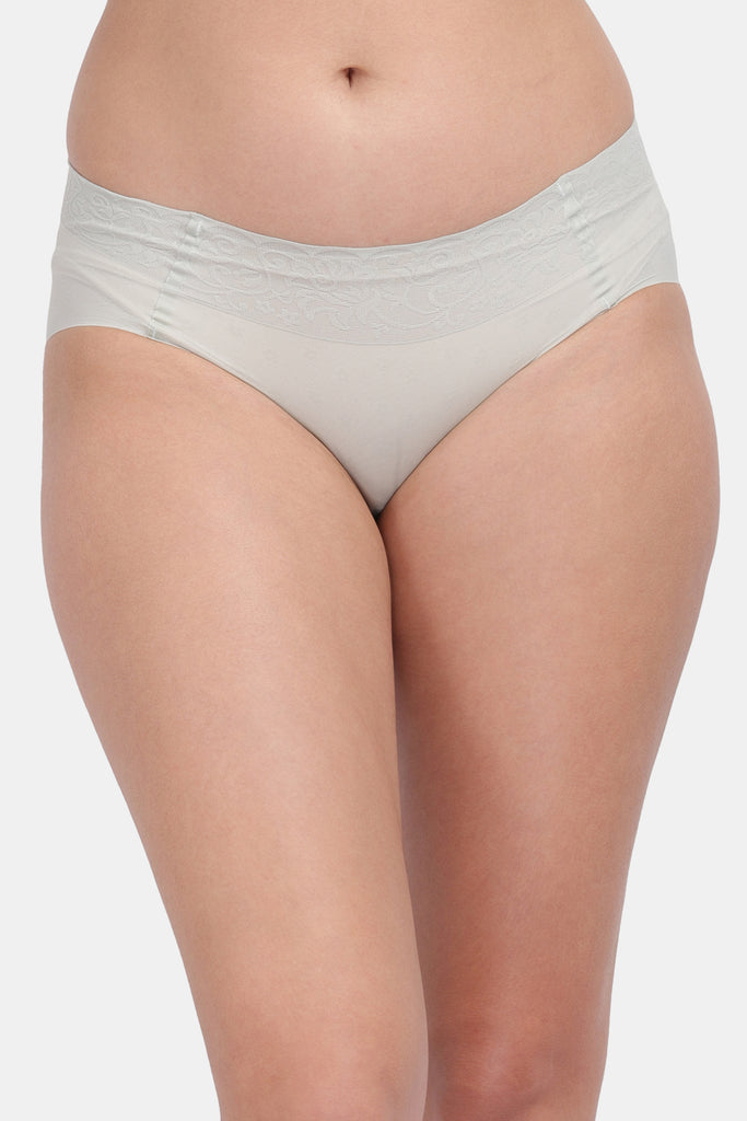 Amour Secrt Women's Bonded Seamless Extra Smooth And Light Nylon Jacquard Spandex Fabric with Designer Lace Belt Mid Rise Hipster Panty P86100