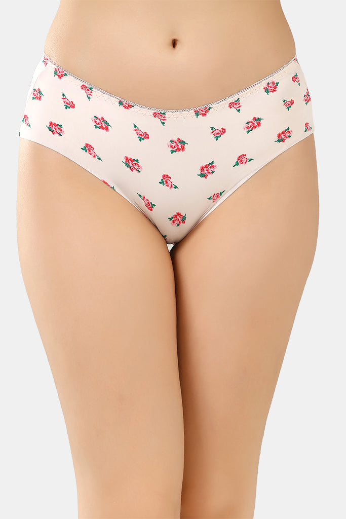 Amour Secrt Women's Extra Soft Printed Nylon Lycra Cool Fabric With Laser Cut Mid Rise Hipster Panty