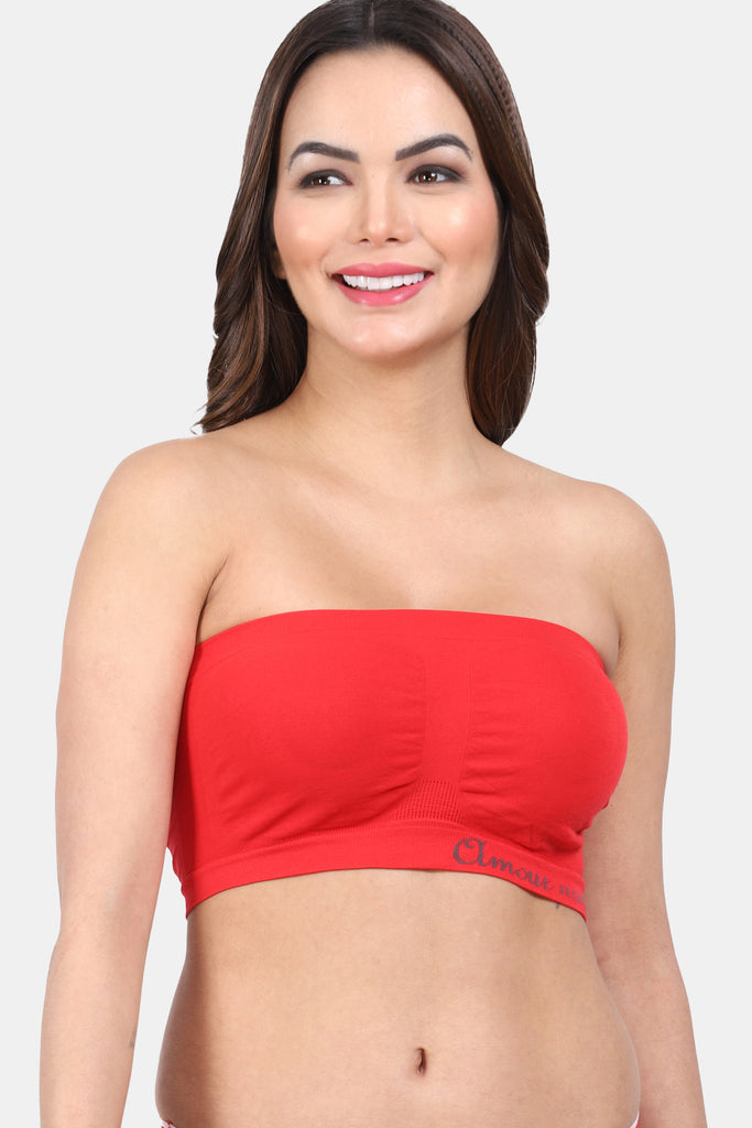 Seamless Padded Strapless Bandeau Bra with Moisture Wicking Nylon Spandex