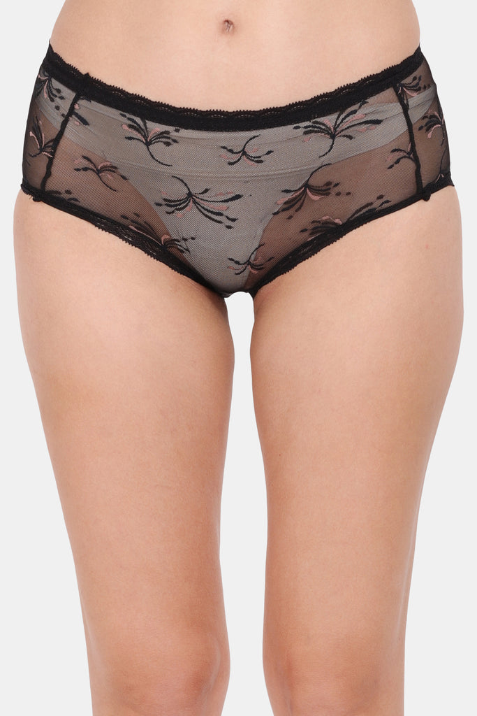 Amour secrt women's extra soft designer nylon spandex mesh fabric with designer lace mid rise hipster panty P2075
