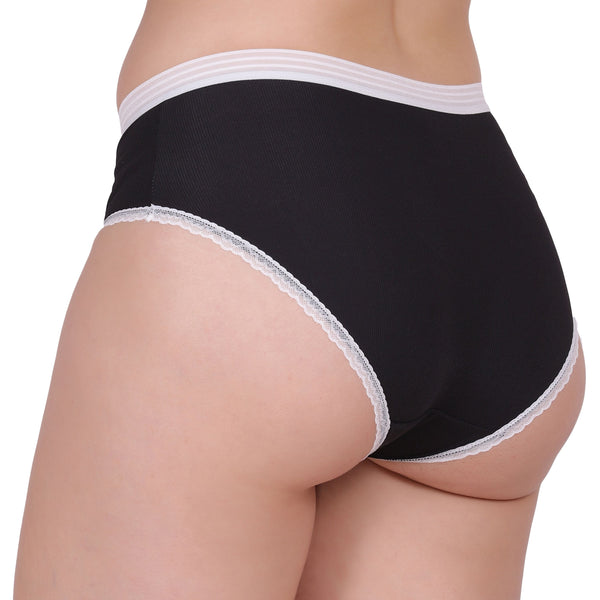 Amour Secrt women's extra smooth nylon spandex lined fabric with designer lace and waist bend mid rise hipster panty  P86018