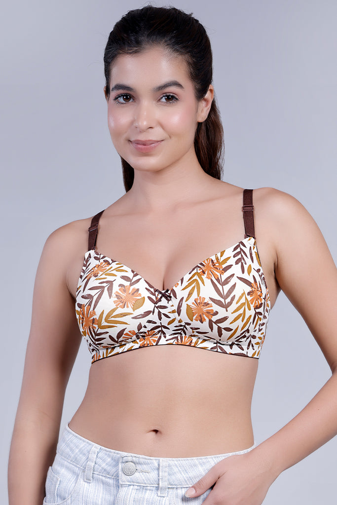 Amour Secrt Women's Seamless Lightly Padded Cool Nylon Spandex Fabric Printed Full Coverage T-shirt Bra ASB115