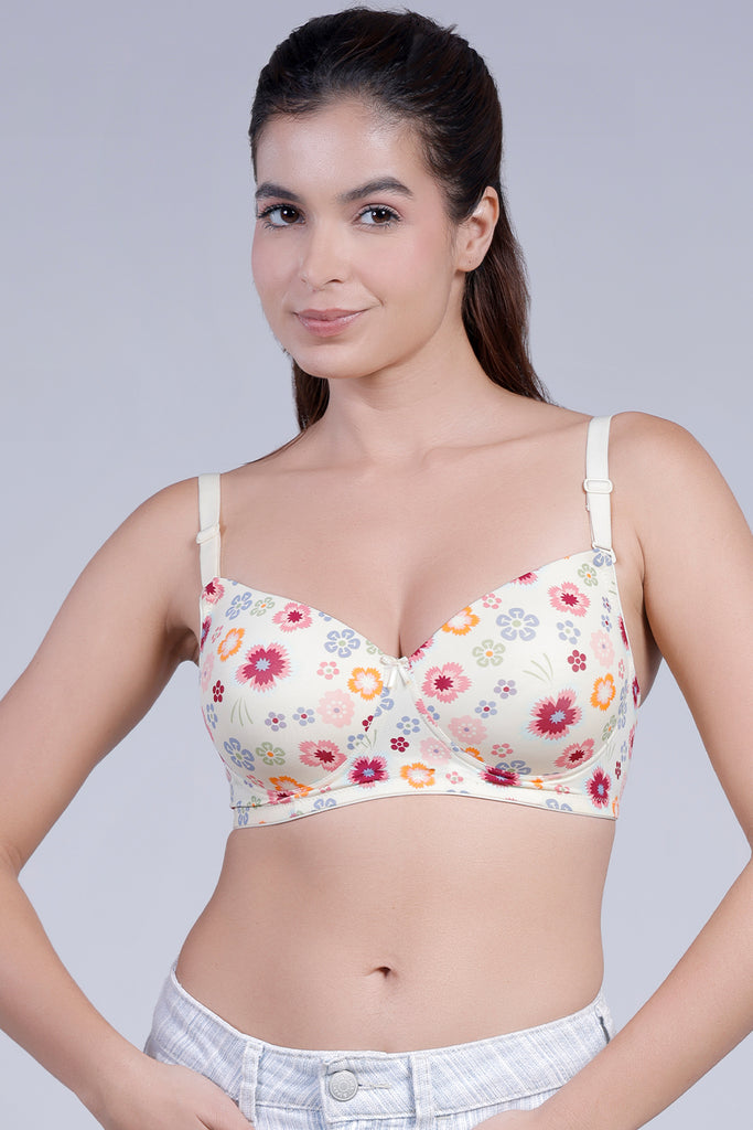 Amour Secrt Women's Seamless Lightly Padded Cool Nylon Spandex Fabric Printed Full Coverage T-shirt Bra ASB115