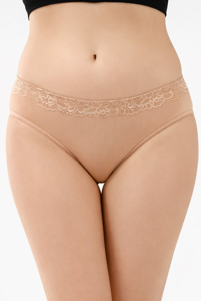 Amour secrt women's nylon spandex fabric with designer lace belt mid hipster panty