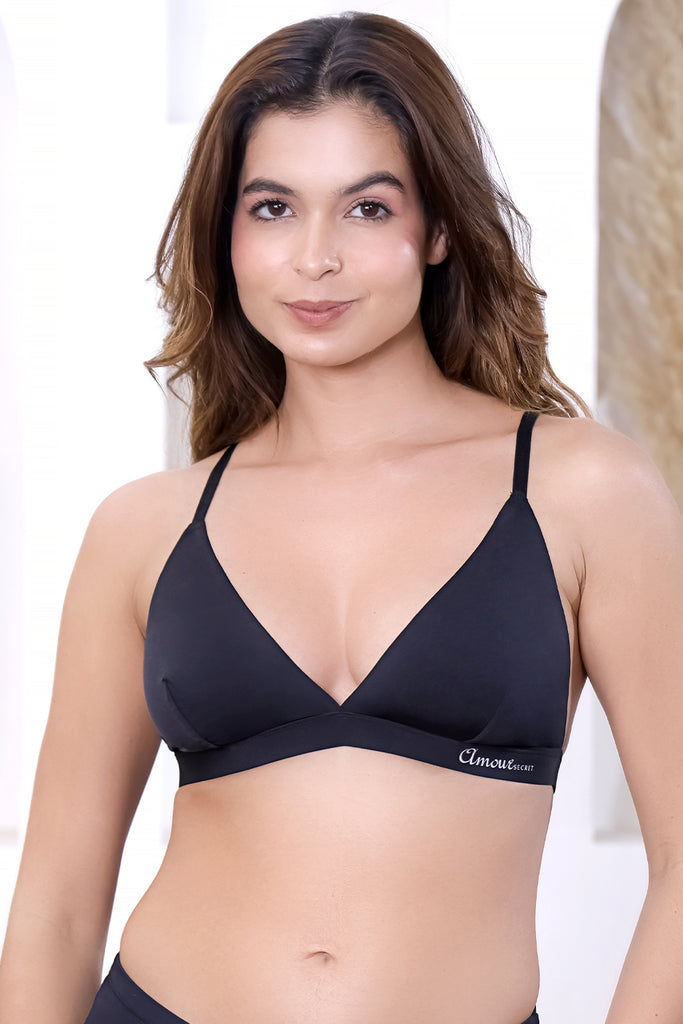 Amour Secrt Women's Bonded Extra Soft Nylon Spandex Non Padded Triangle Plunge Bra