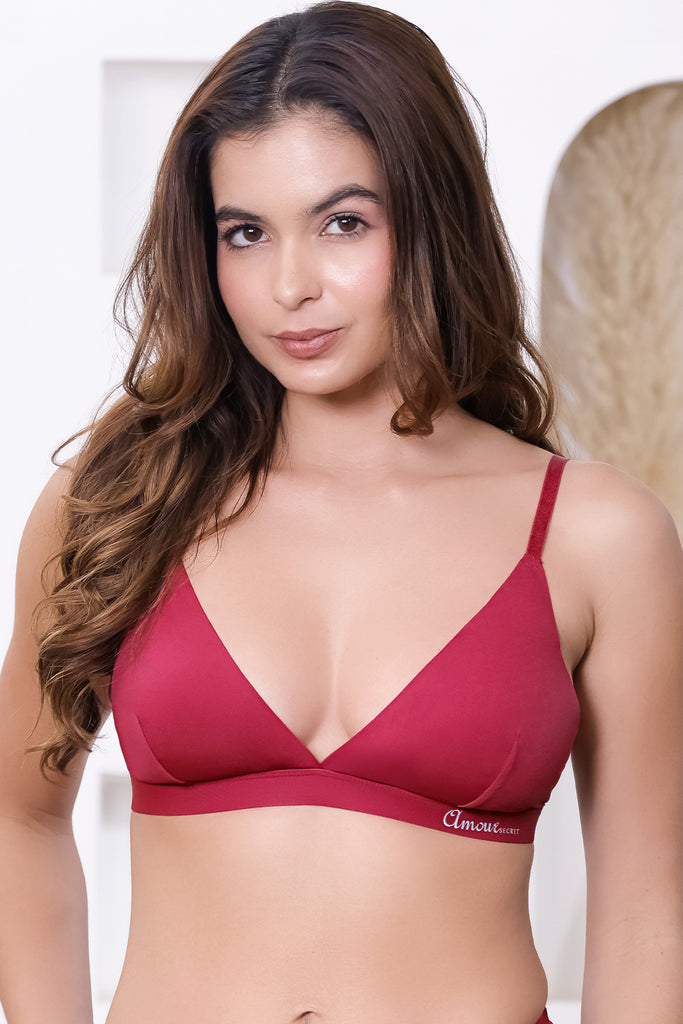 Amour Secrt Women's Bonded Extra Soft Nylon Spandex Non Padded Triangle Plunge Bra