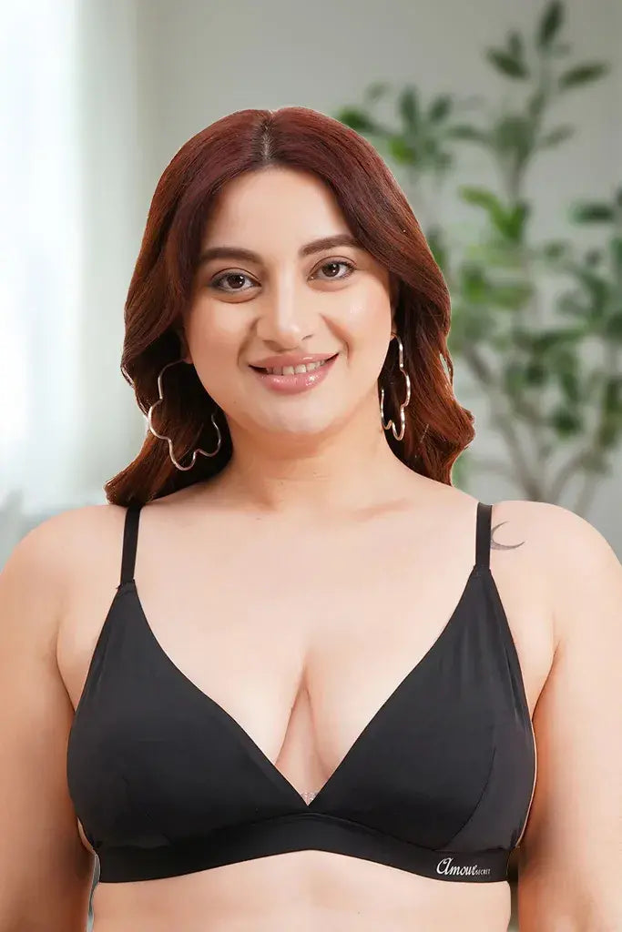 Amour Secrt Women's Bonded Extra Soft Nylon Spandex Non Padded Triangle Plunge Bra B037