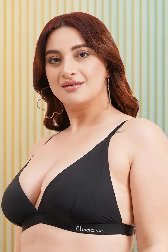 Amour Secrt Women's Bonded Extra Soft Nylon Spandex Non Padded Triangle Plunge Bra B037