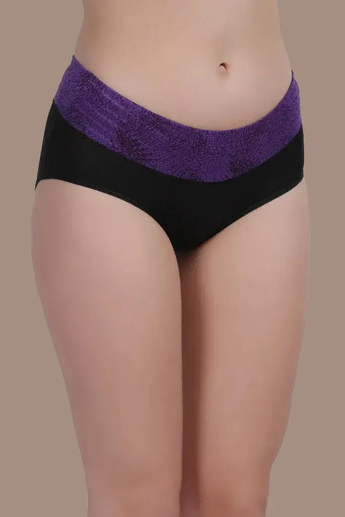Amour Secrt Women's Rayon Lycra Solid Fabric With Printed Broad Waist Band  Mid Rise Hipster Panty P208