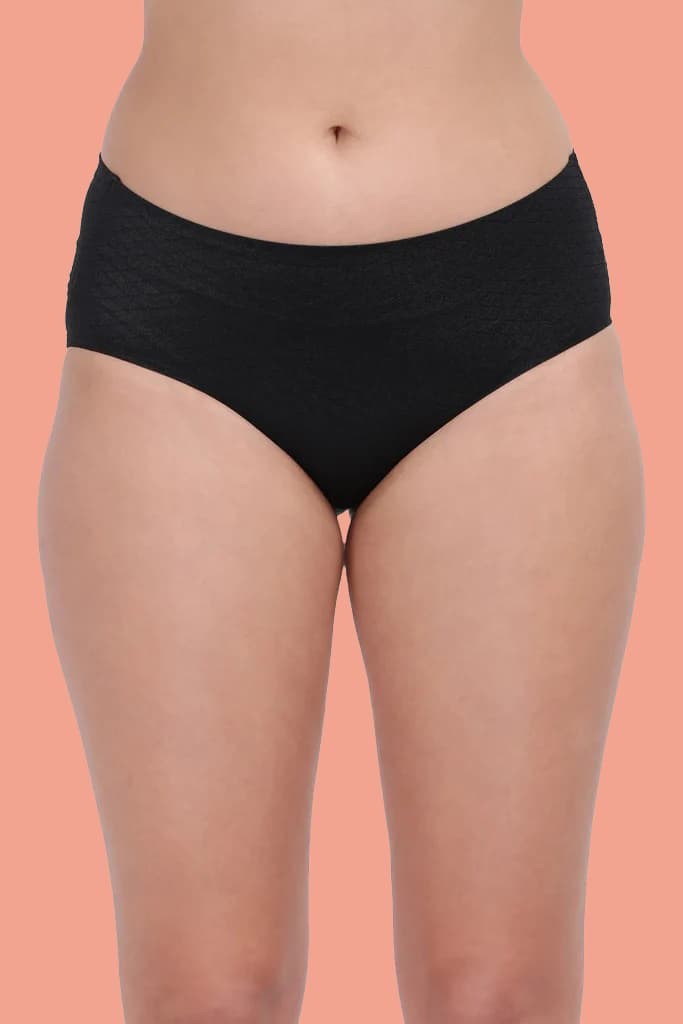 Amour Secrt Women's Seamless Bonded Sey Designer Jacquard Nylon Lycra Fabric Mid Rise Hipster Panty P555