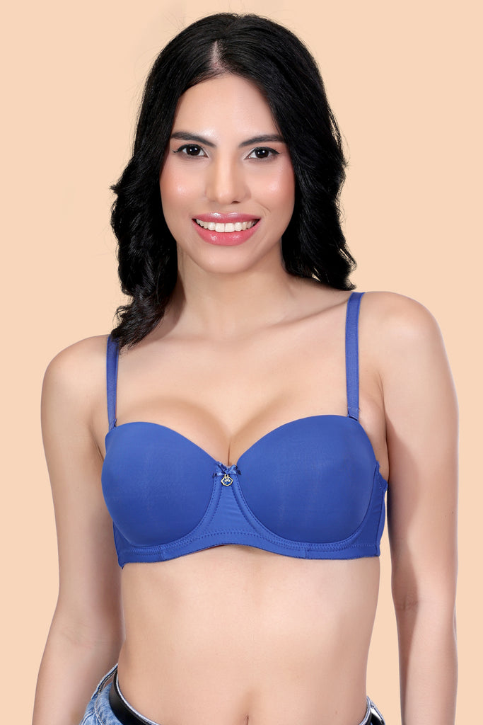 Amour Secrt Women's Lightly Padded Underwired Plain Nylon Spandex Fabric With Detachable Strap Demi Cup Bra PDN730