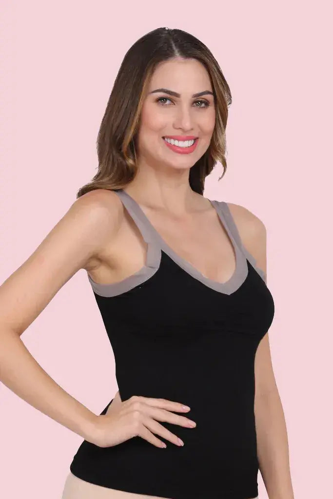 Amour Secrt Women's Nylon Spandex Light Weight Seamless Padded Camisole With Broad Mesh Net Straps With Removable Pads CS3739