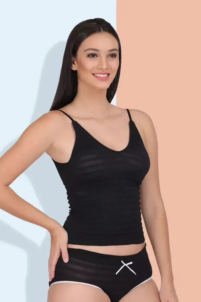 Amour secrt Women's seamless lightly padded extra smooth nylon spandex jacquard fabric full coverage Camisole and seamless with designer lace mid rise hipster Panty Set CSM8