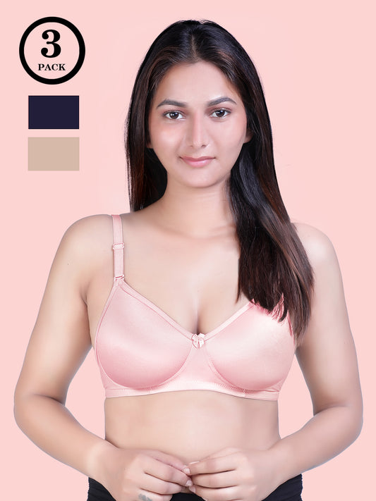 Women Ligtly Padded Seamless T-shirt Bra PD408_Pch_Nud_Nblu