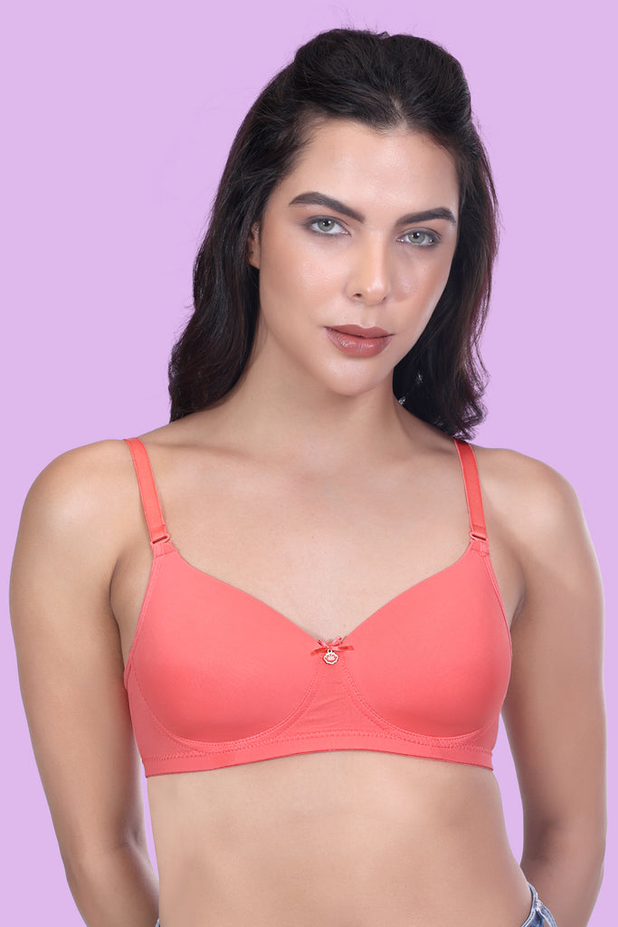 Amour Secrt Women's Seamless Lightly Padded Cool Nylon Spandex Fabric Solid Color Full Coverage T-shirt Bra