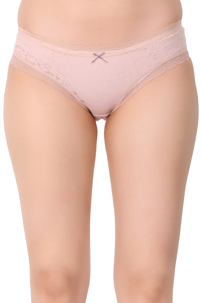 Amour Secrt women's extra soft nylon spandex designer jacquard flower fabric with designer lace mid rise hipster panty P3638