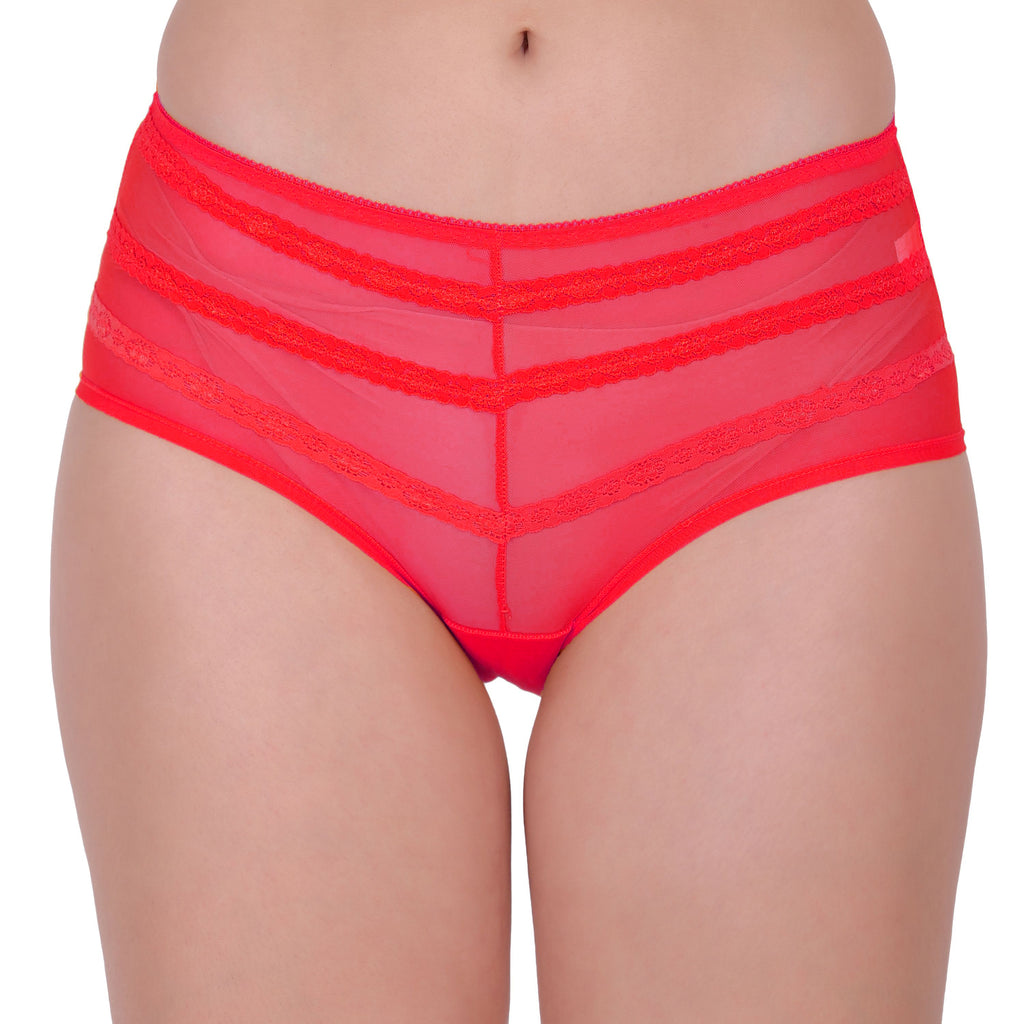 Amour Secrt women's nylon spandex mesh fabric with designer lace mid rise hipster panty P8103