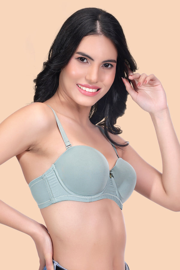 Amour Secrt Women's Lightly Padded Underwired Plain Nylon Spandex Fabric With Detachable Strap Demi Cup Bra