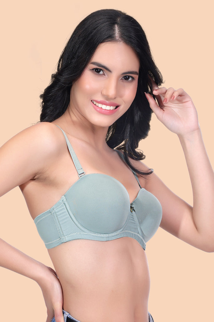 Amour Secrt Women's Lightly Padded Underwired Plain Nylon Spandex Fabric With Detachable Strap Demi Cup Bra PDN730