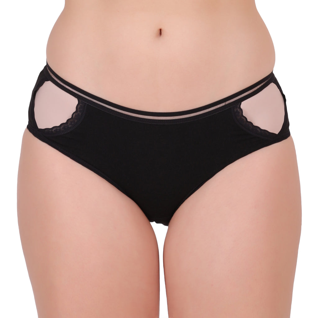 Amour Secrt women's cotton lycra jacquard designer fabric with lace and waist bnd low rise hipster panty P300