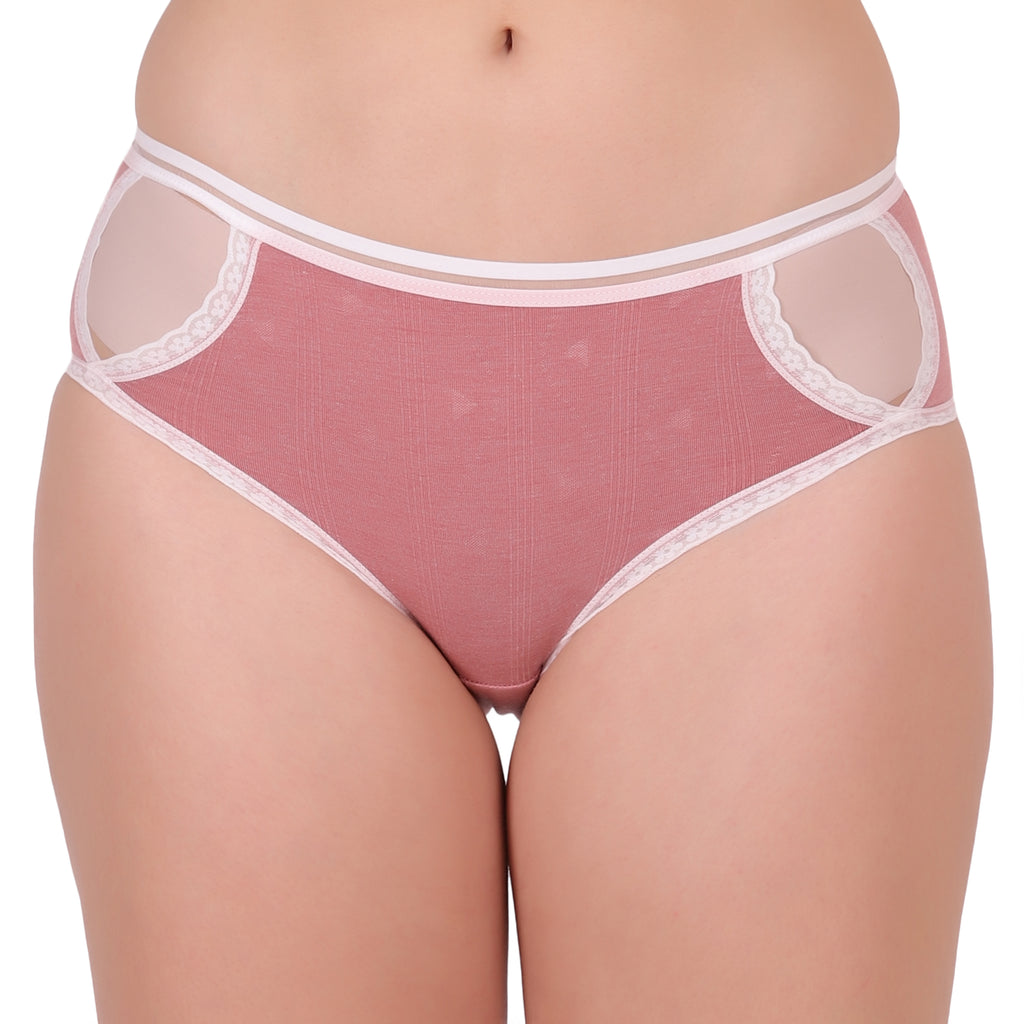 Amour Secrt women's cotton lycra jacquard designer fabric with lace and waist bnd low rise hipster panty P300