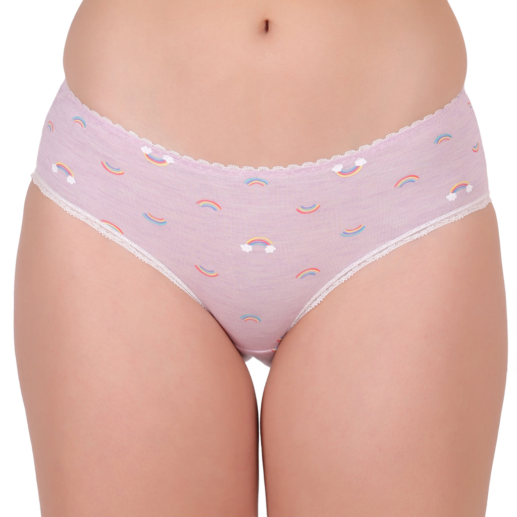 Amour Secrt women's extra soft melange modal spandex printed fabric with designer lace low rise hipster panty P3161
