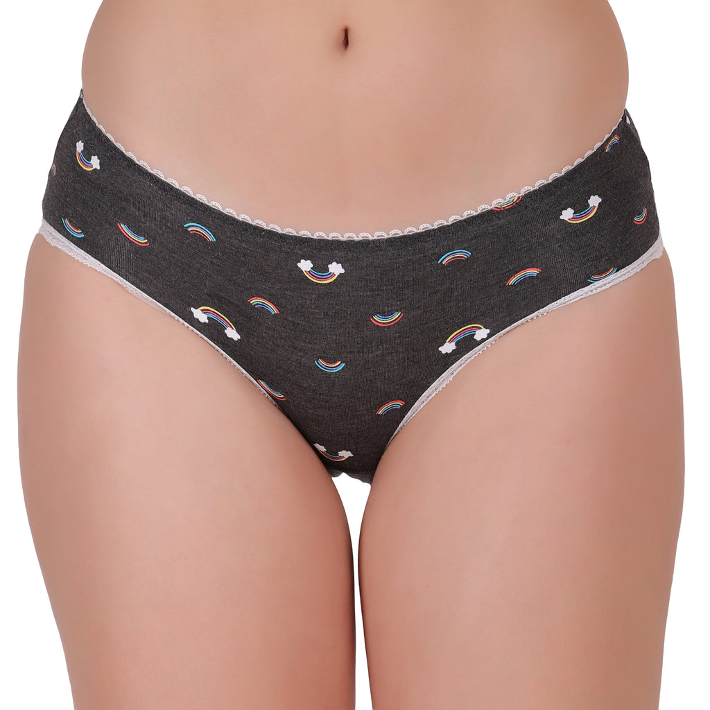 Amour Secrt women's extra soft melange modal spandex printed fabric with designer lace low rise hipster panty P3161