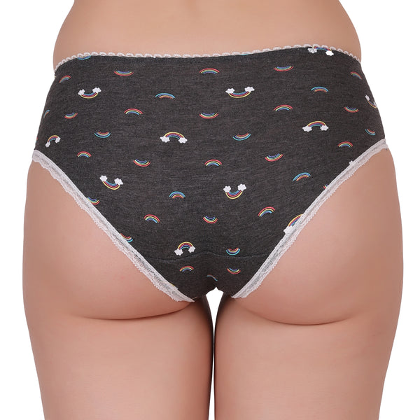 Amour Secrt women's extra soft melange modal spandex printed fabric with designer lace low rise hipster panty P3161