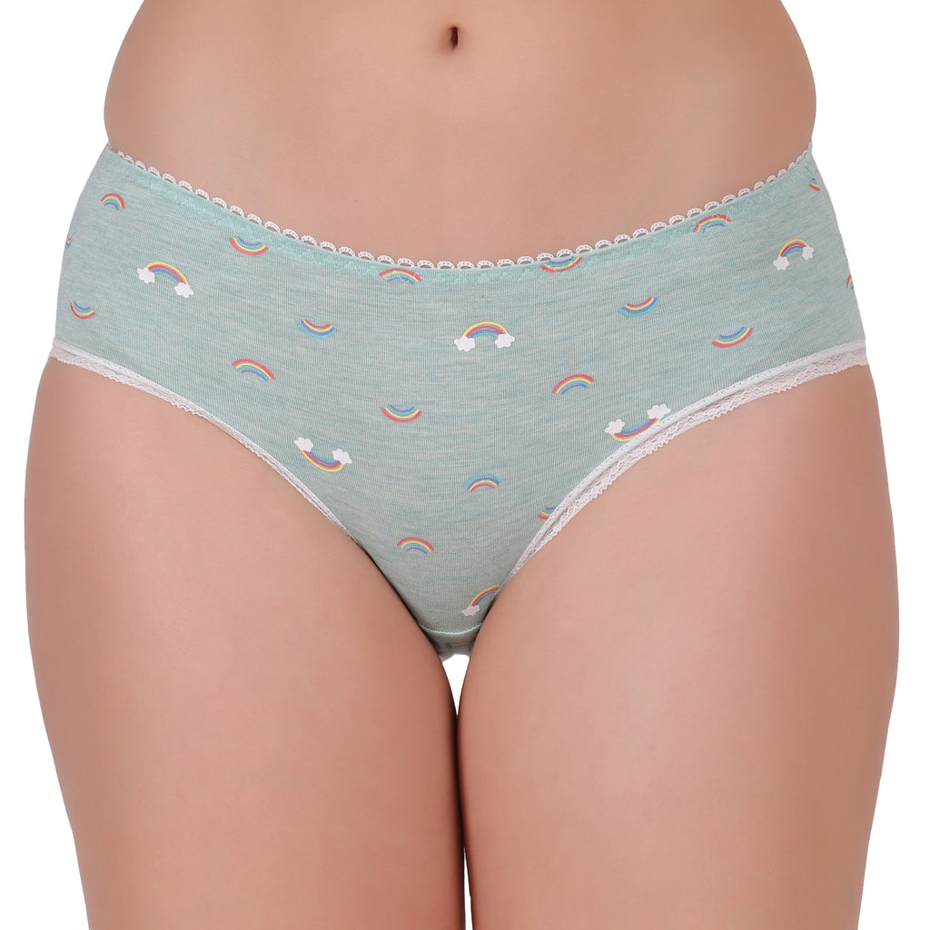 Amour Secrt women's extra soft melange modal spandex printed fabric with designer lace low rise hipster panty P3161