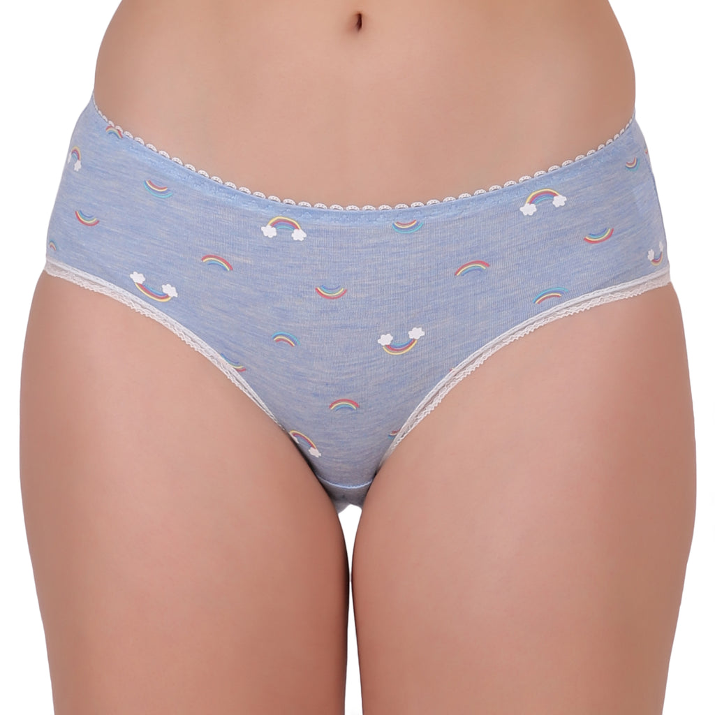Amour Secrt women's extra soft melange modal spandex printed fabric with designer lace low rise hipster panty P3161
