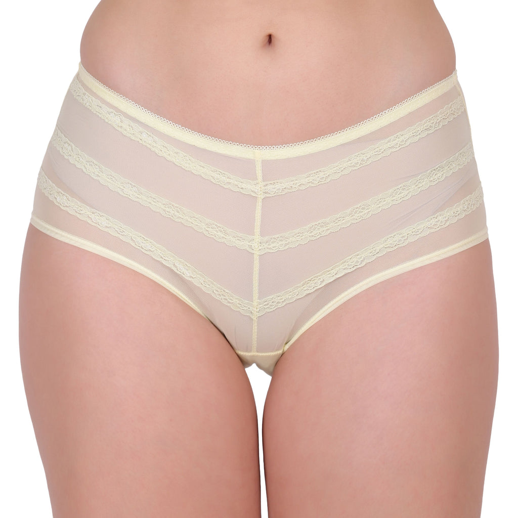 Amour Secrt women's nylon spandex mesh fabric with designer lace mid rise hipster panty P8103