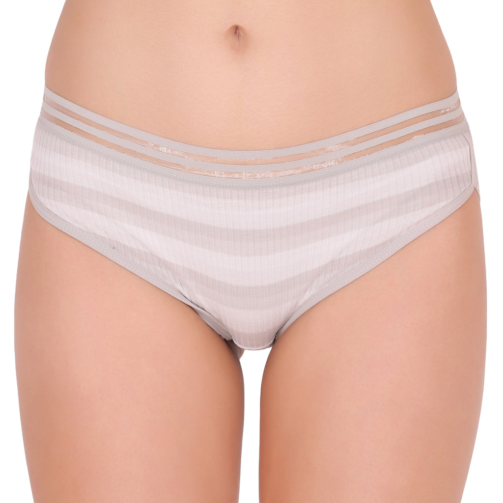 Amour secrt women's extra smooth cotton spandex lined fabric with designer elastic waist bend mid rise hipster panty P214