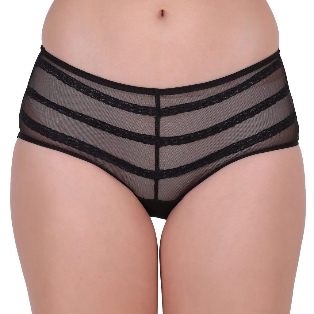 Amour Secrt women's nylon spandex mesh fabric with designer lace mid rise hipster panty P8103