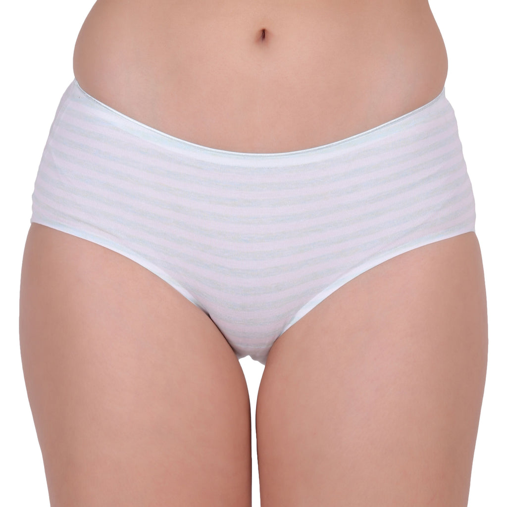 Amour Secrt women's seamless bonded extra smooth  cotton spandex fabric with designer horizontal lines mid rise hipster panty P8083