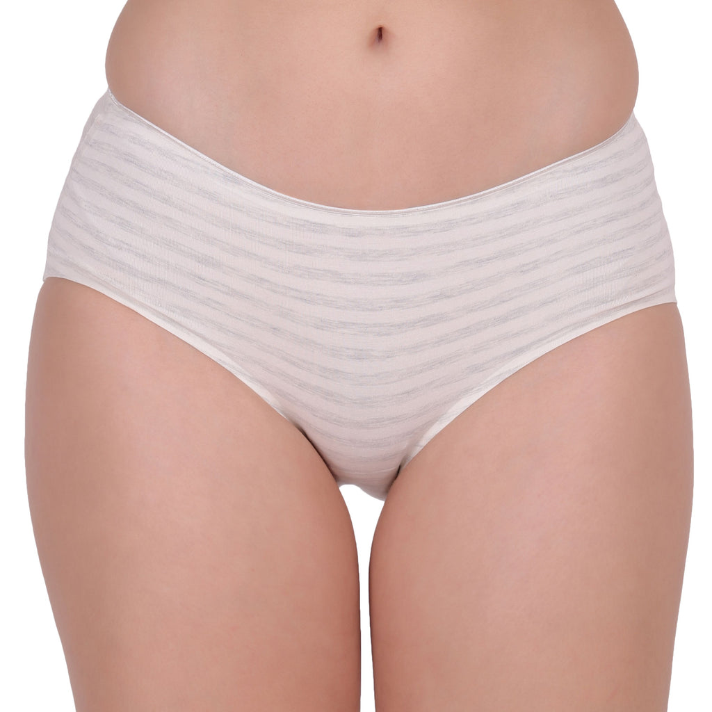 Amour Secrt women's seamless bonded extra smooth  cotton spandex fabric with designer horizontal lines mid rise hipster panty P8083