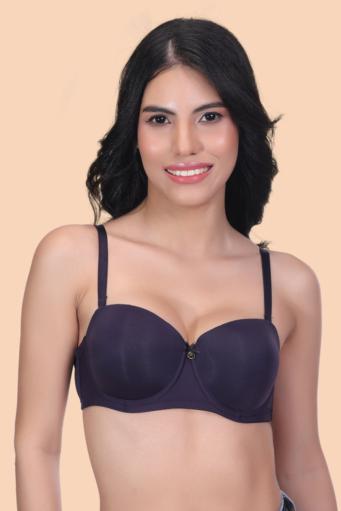 Amour Secrt Women's Lightly Padded Underwired Plain Nylon Spandex Fabric With Detachable Strap Demi Cup Bra PDN730