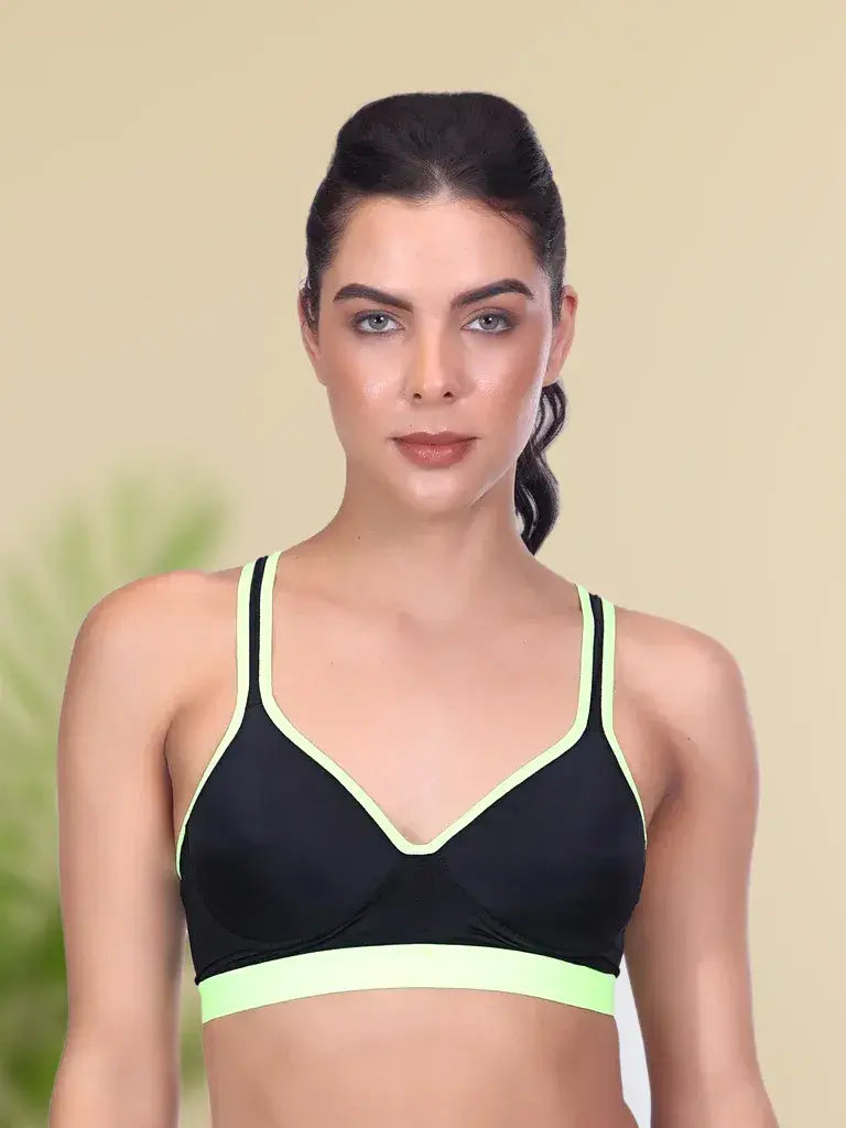 Amour Secrt Women's Lightly Padded Racerback Everyday Bra With Contrast Neon Broad Underband S025