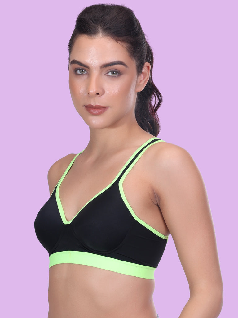 Amour Secrt Women's Lightly Padded Racerback Everyday Bra With Contrast Neon Broad Underband S025