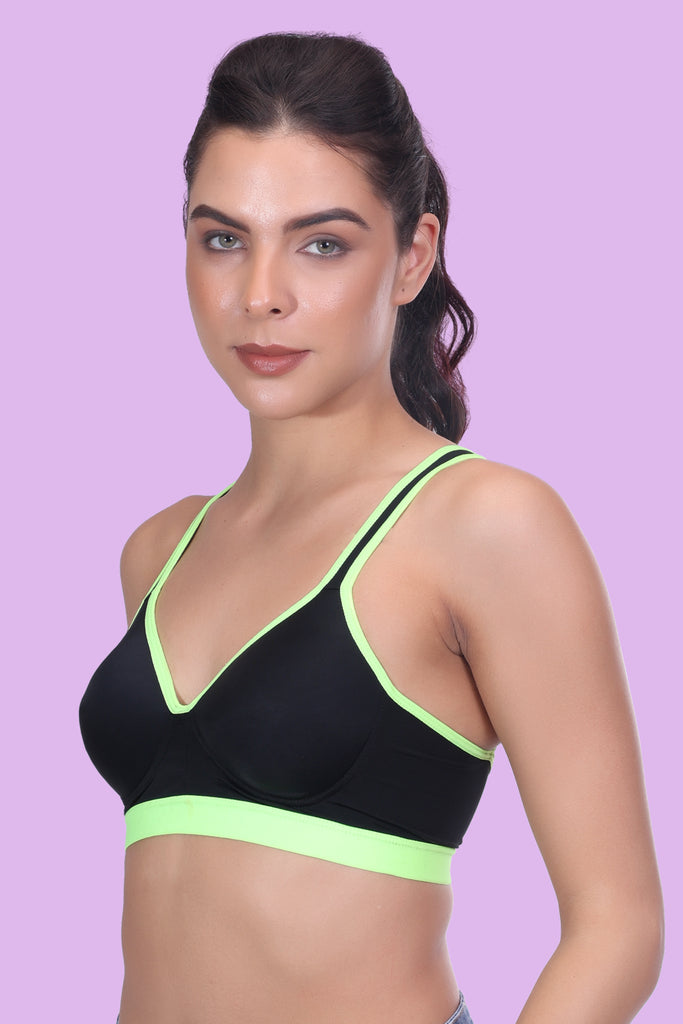 Amour Secrt Women's Lightly Padded Racerback Everyday Bra With Contrast Neon Broad Underband S025
